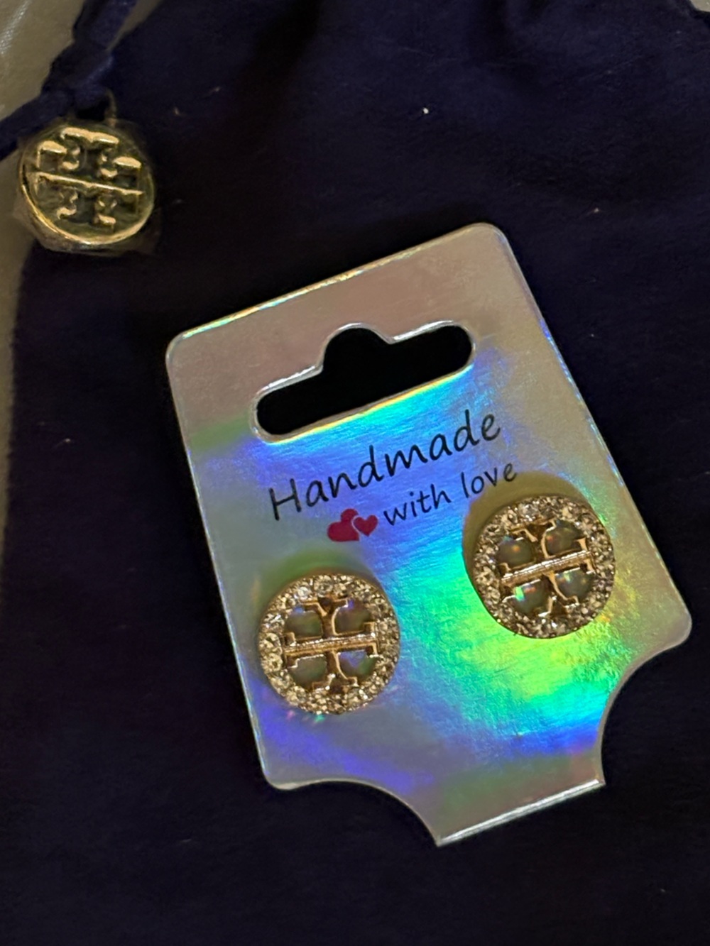 Tory Burch Crystal Button-Style Earrings - Gold Rhinestone Accent